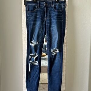 American Eagle Blue Skinny Jeans with Distressed Details